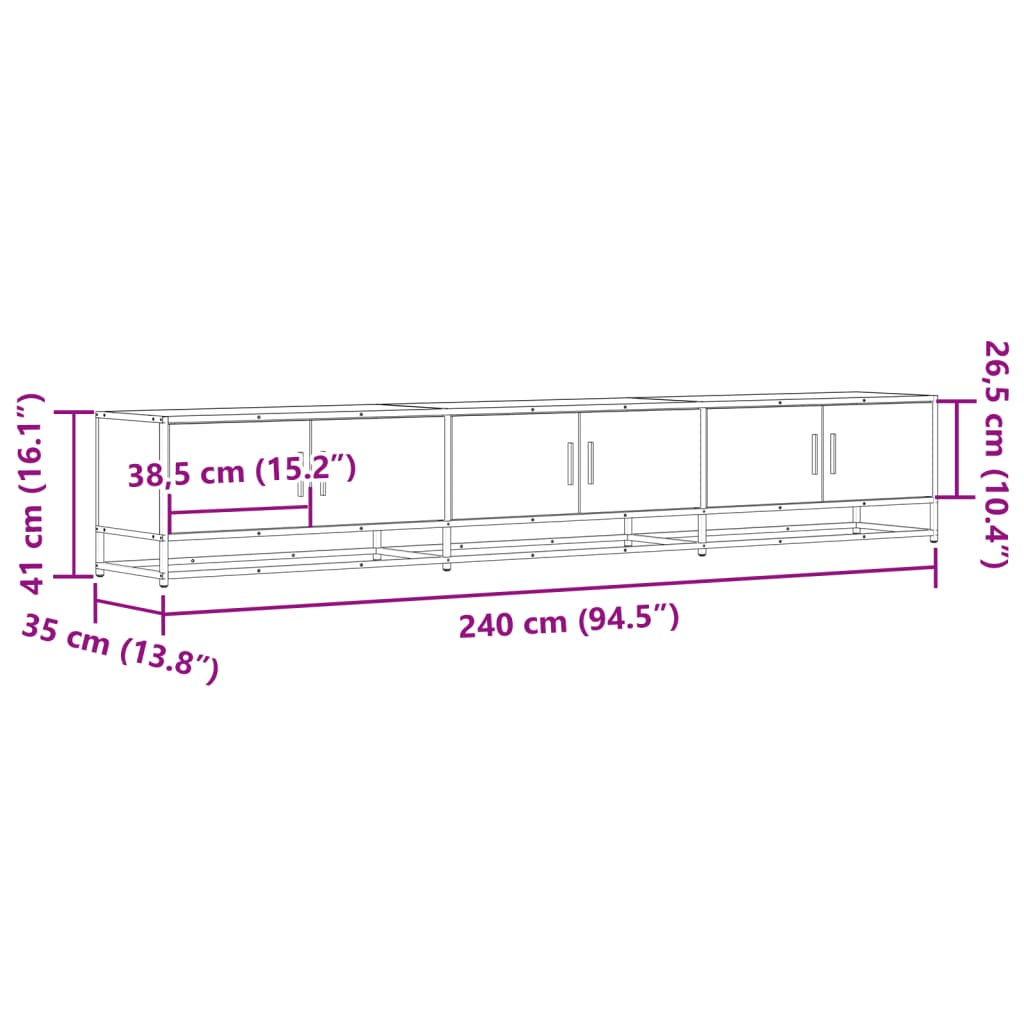 Meuble TV chêne fumé 240x35x41 cm bois d'ingénierie