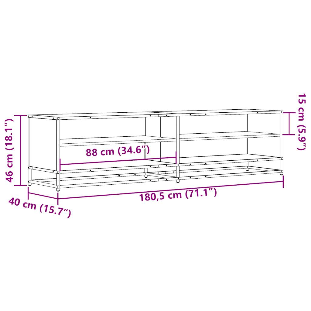 Meuble TV chêne fumé 180,5x40x46 cm bois d'ingénierie