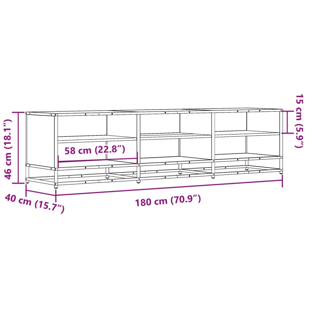 Meuble TV chêne fumé 180x40x46 cm bois d'ingénierie