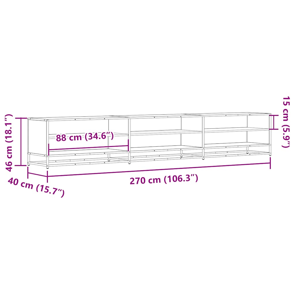 Meuble TV chêne sonoma 270x40x46 cm bois d'ingénierie