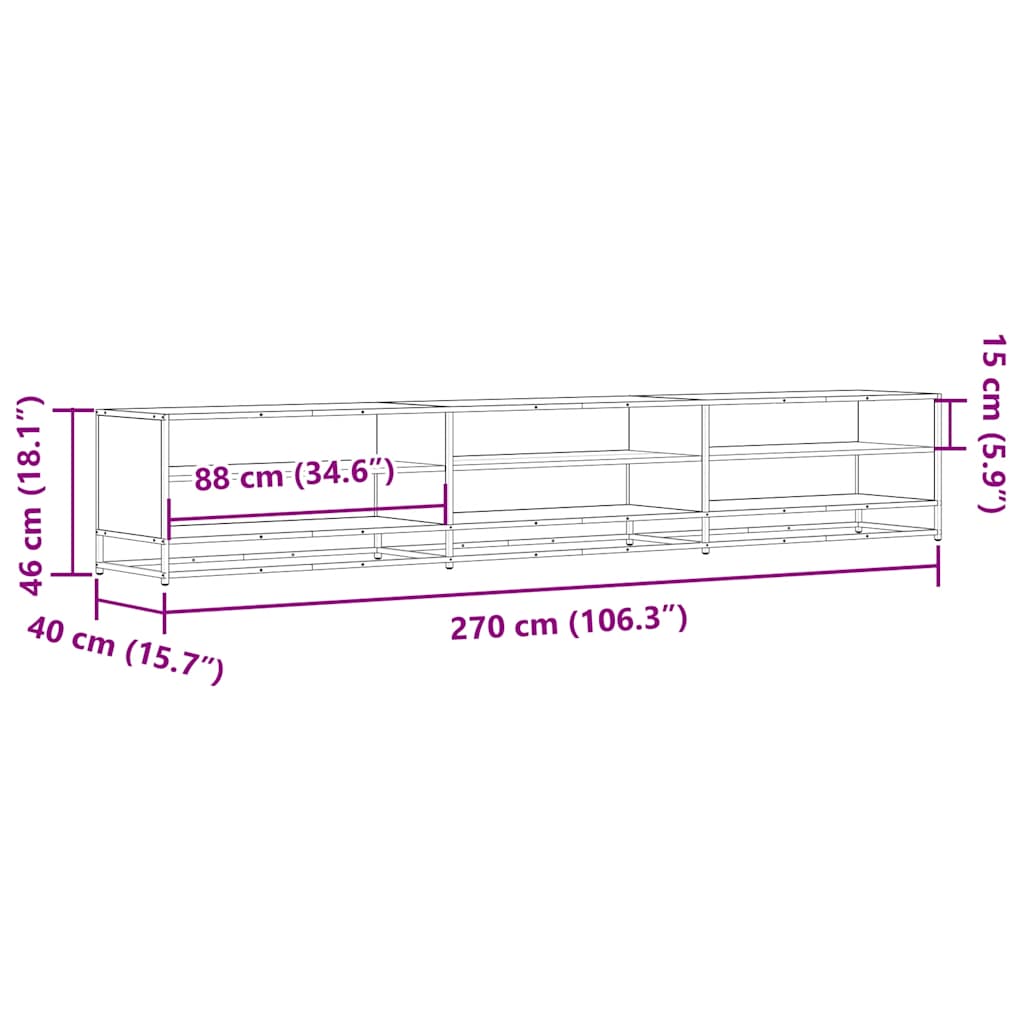 Meuble TV chêne fumé 270x40x46 cm bois d'ingénierie