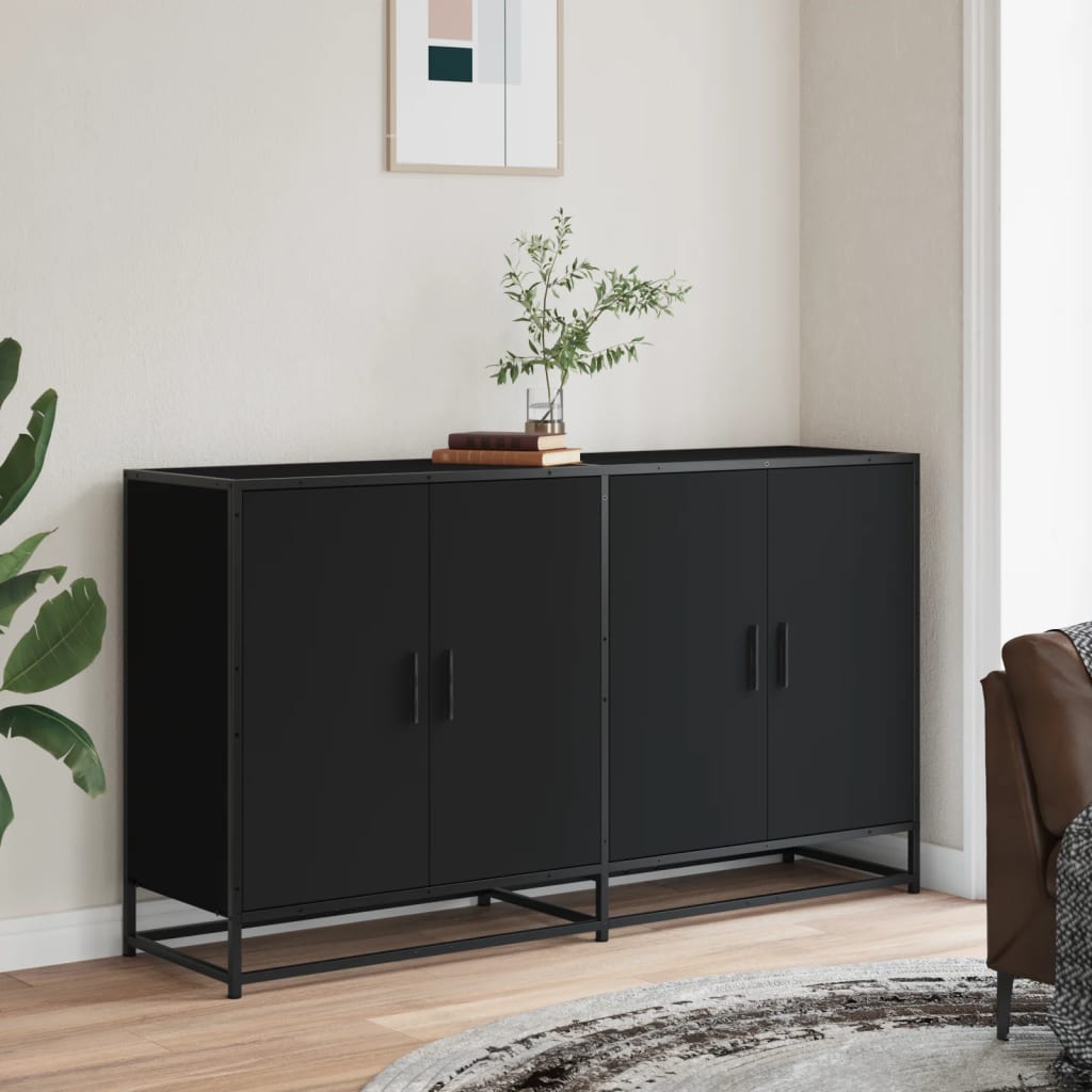 Buffet noir 134x35x76 cm bois d’ingénierie