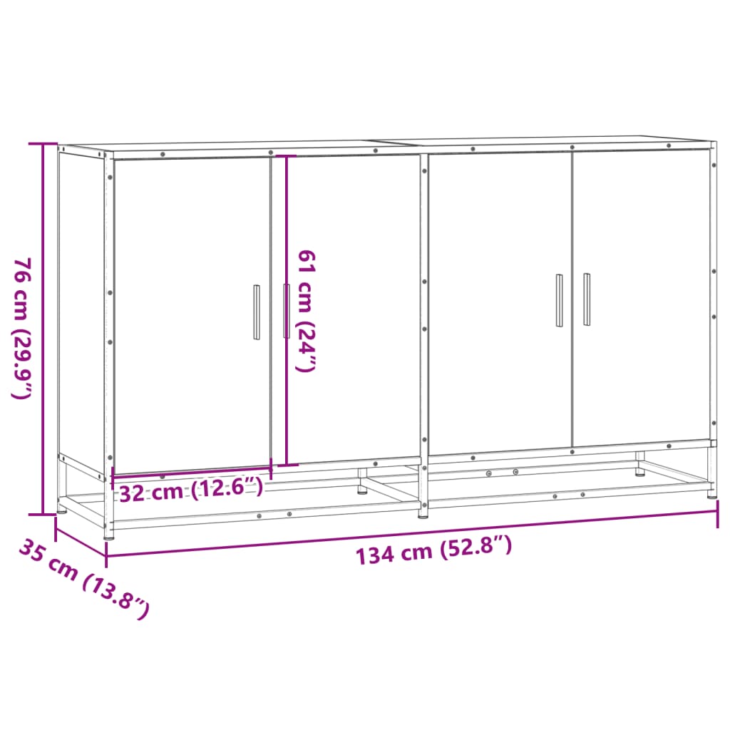 Buffet sonoma gris 134x35x76 cm bois d'ingénierie