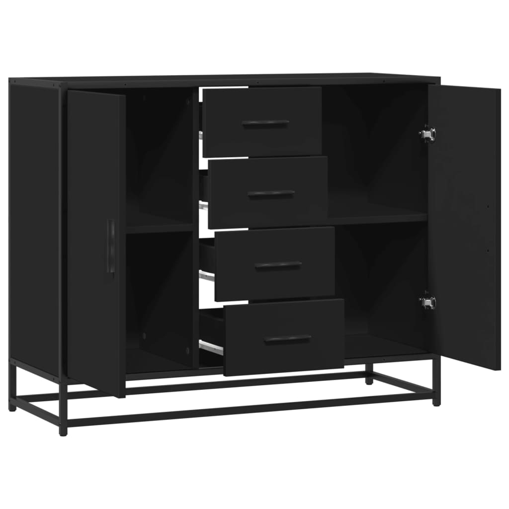 Buffet noir 92x35x76 cm bois d’ingénierie