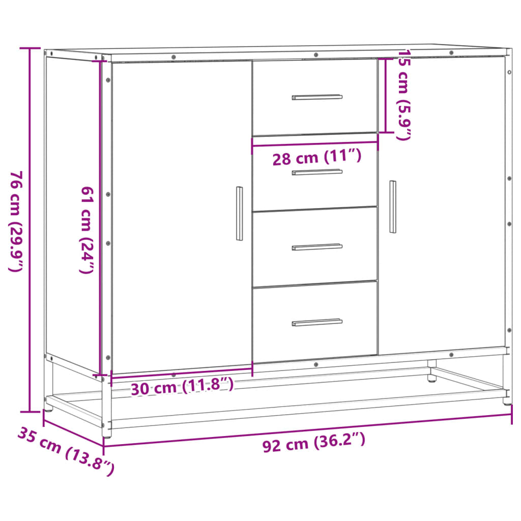 Buffet noir 92x35x76 cm bois d’ingénierie