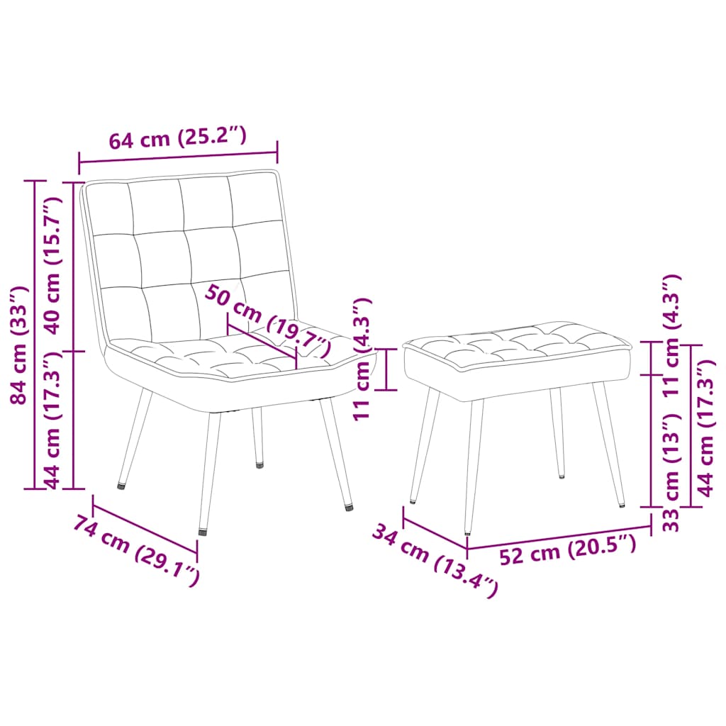 Chaise de relaxation avec tabouret Gris foncé Velours