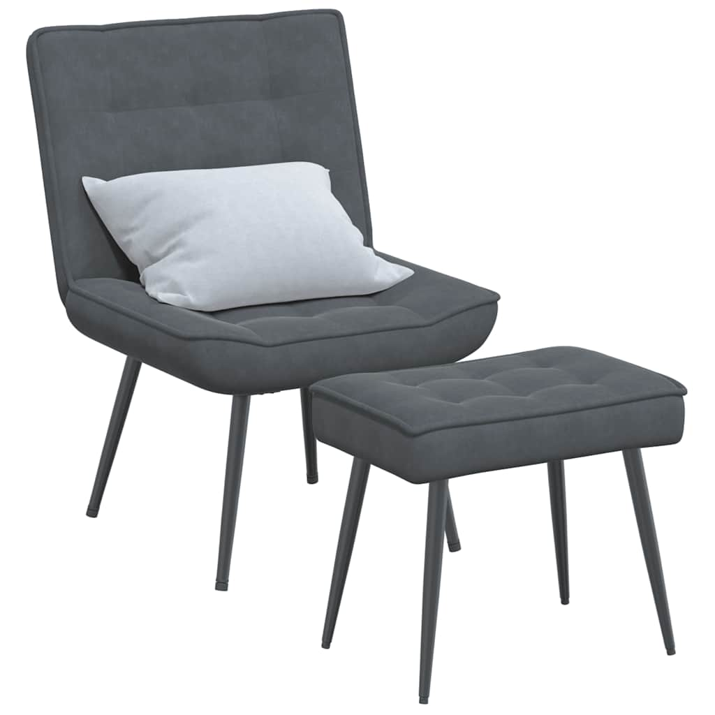 Chaise de relaxation avec tabouret Gris foncé Velours