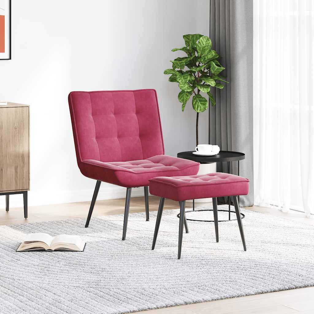 Chaise de relaxation avec tabouret Bordeaux Velours