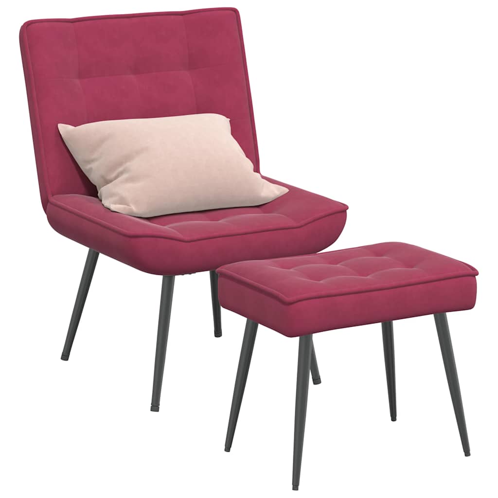 Chaise de relaxation avec tabouret Bordeaux Velours