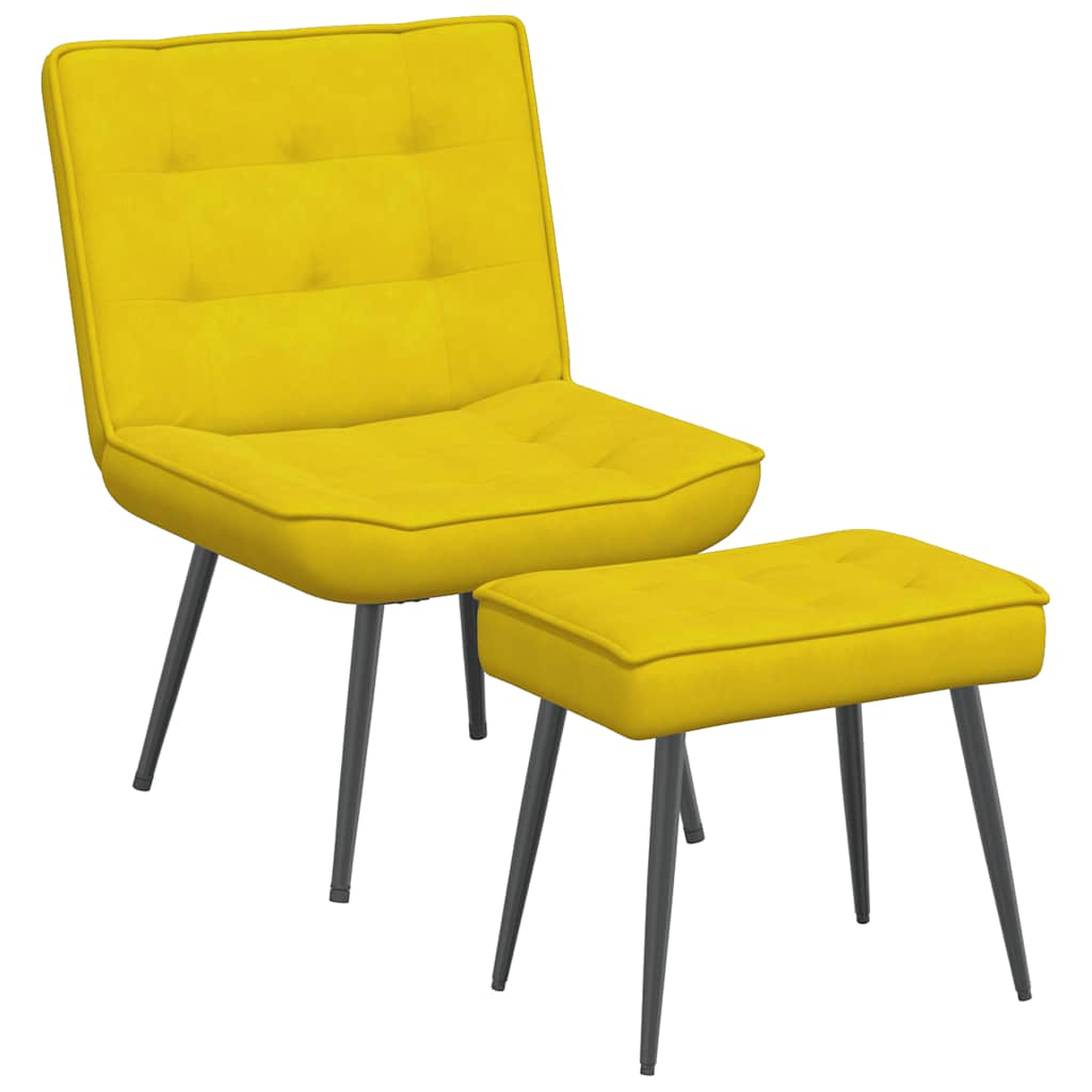 Chaise de relaxation avec tabouret jaune velours