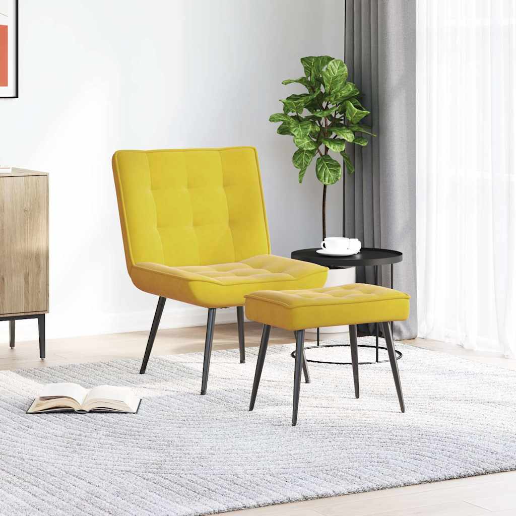 Chaise de relaxation avec tabouret jaune velours