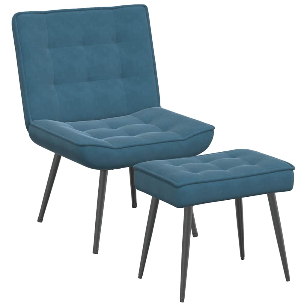 Chaise de relaxation avec tabouret Bleu Velours