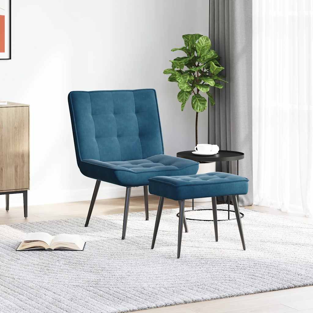 Chaise de relaxation avec tabouret Bleu Velours