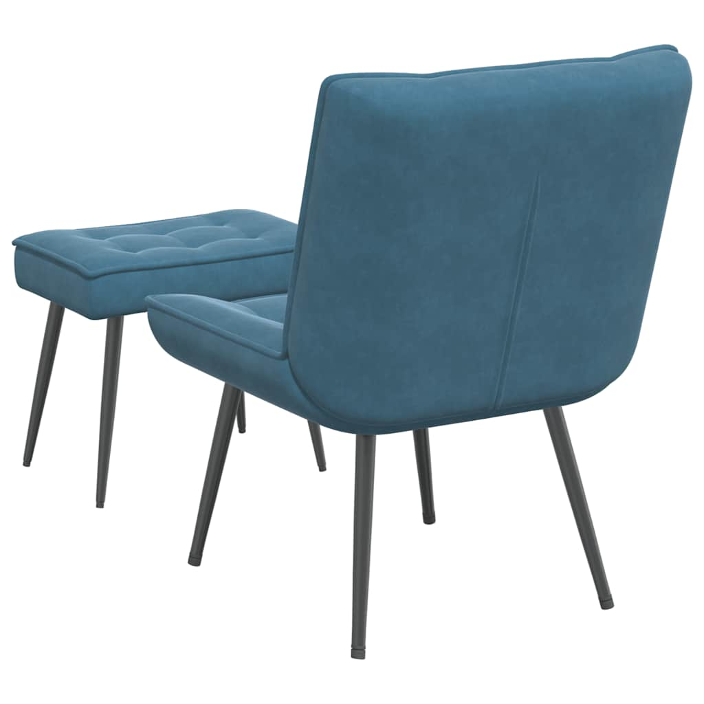 Chaise de relaxation avec tabouret Bleu Velours