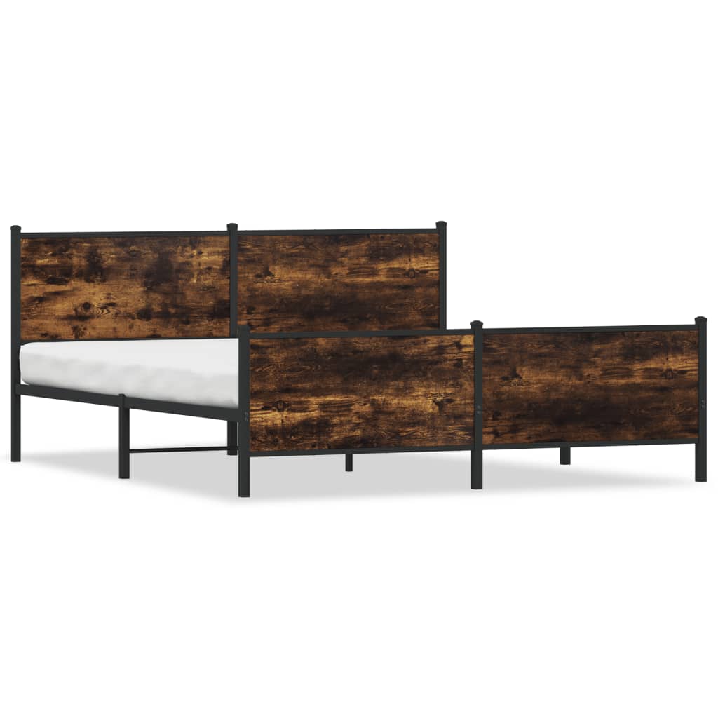 Metal bed frame without mattress smoked oak 180x200 cm