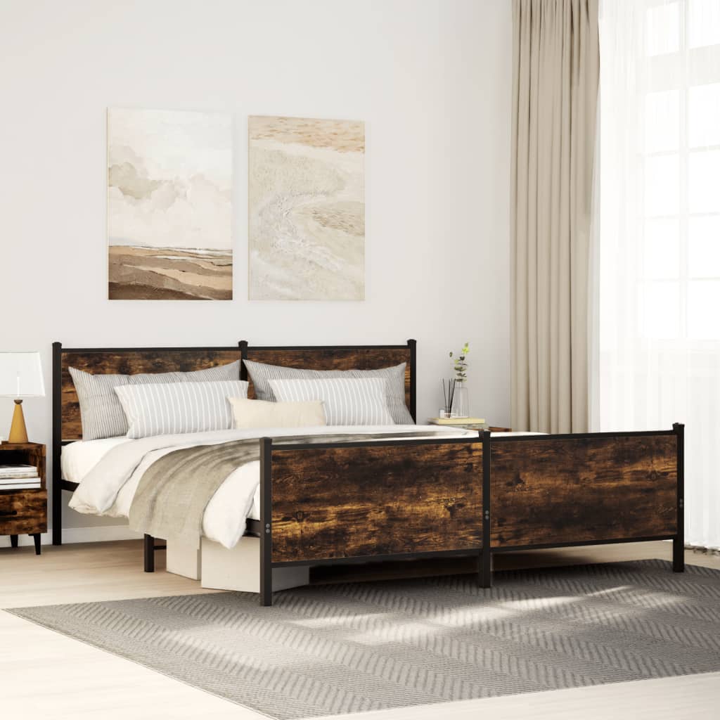 Metal bed frame without mattress smoked oak 180x200 cm