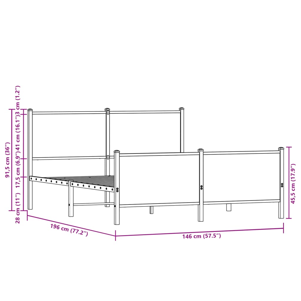 Cadre de lit en métal sans matelas chêne marron 140x190 cm