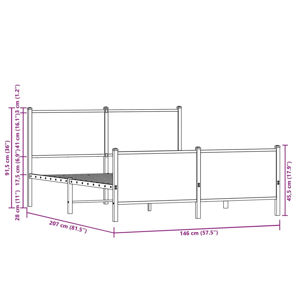 Cadre de lit en métal sans matelas chêne marron 140x200 cm