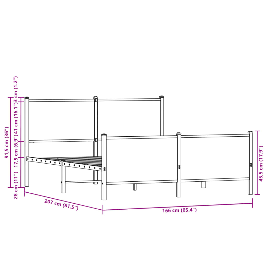 Cadre de lit en métal sans matelas chêne marron 160x200 cm