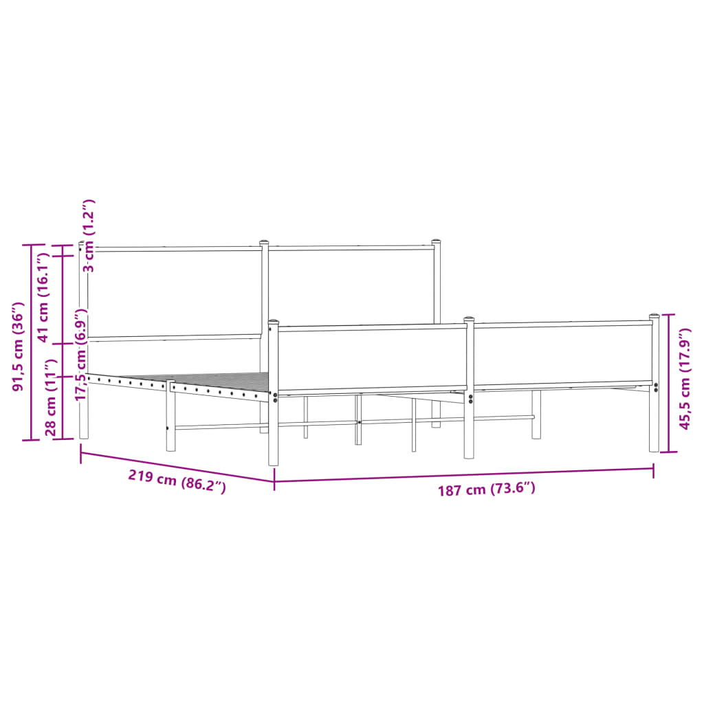 Cadre de lit en métal sans matelas chêne fumé 183x213 cm