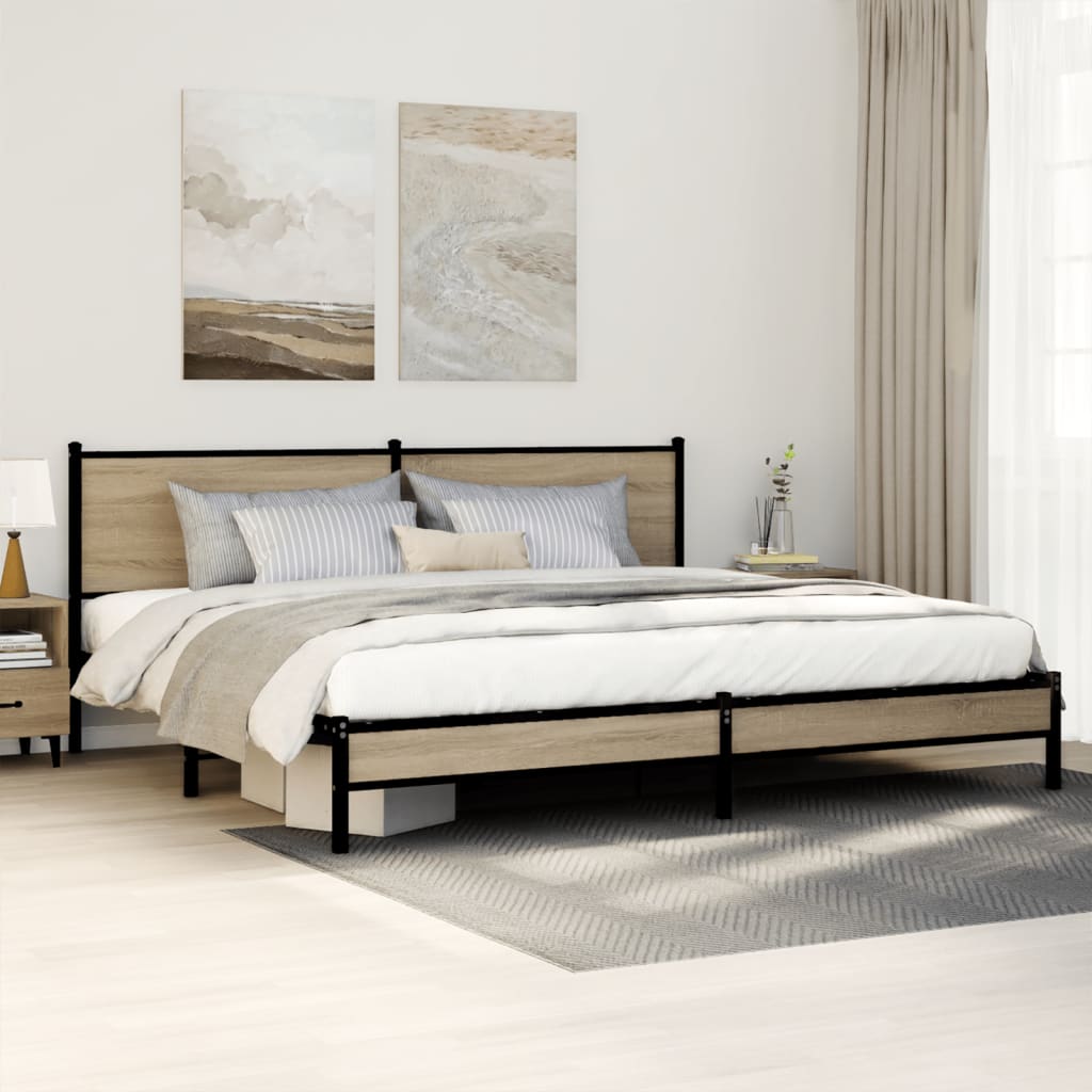 Cadre de lit en métal sans matelas chêne sonoma 200x200 cm