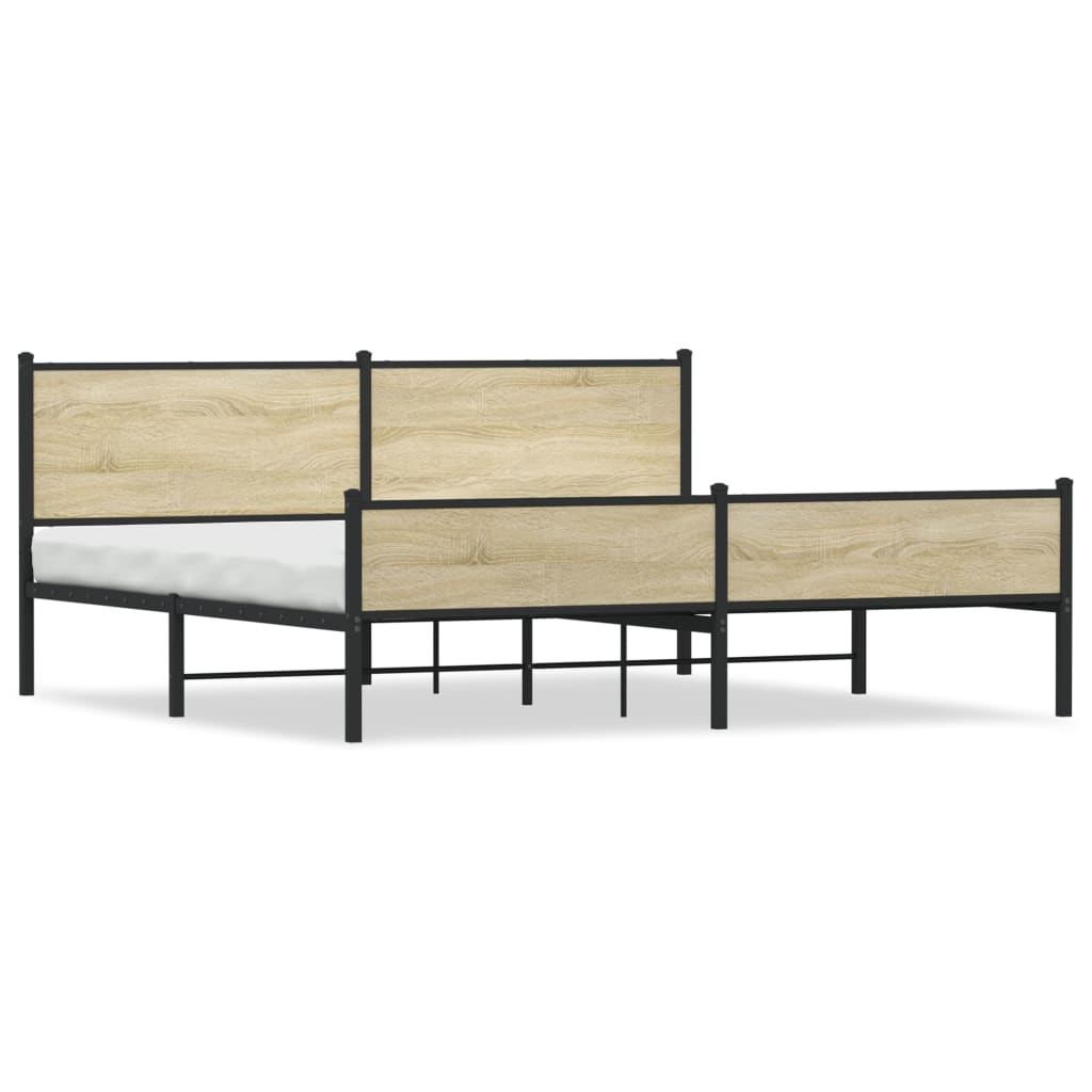 Cadre de lit en métal sans matelas chêne sonoma 200x200 cm