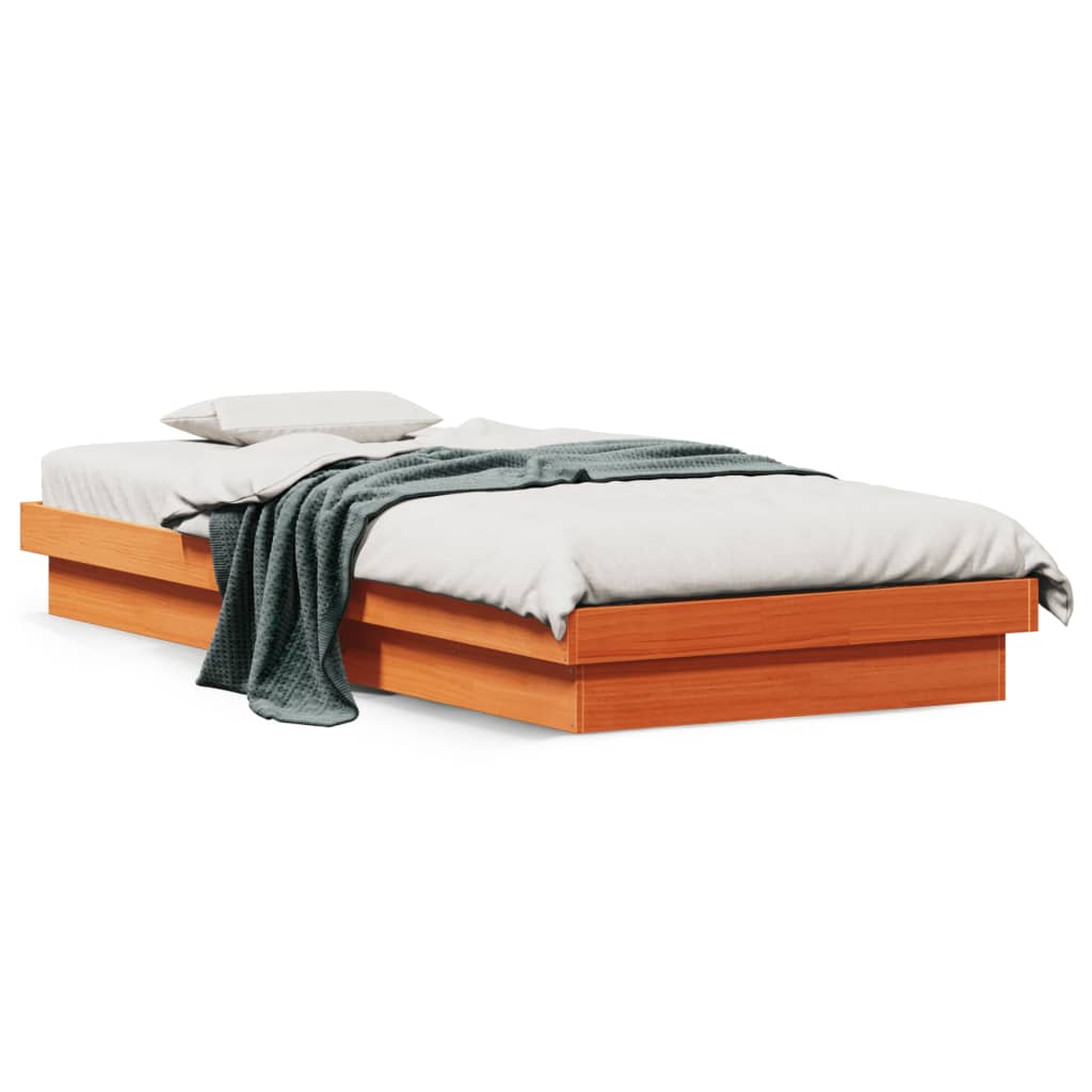 Cadre de lit à LED sans matelas 75x190 cm bois massif