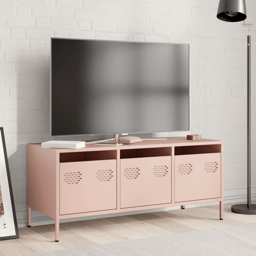 Meuble TV rose 101,5x39x43,5 cm acier laminé à froid