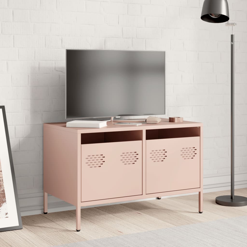 Meuble TV rose 68x39x43,5 cm acier laminé à froid