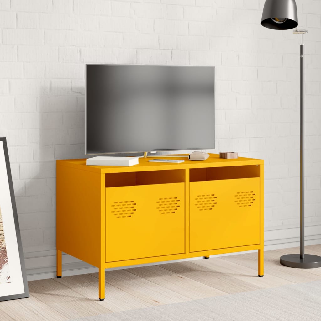 Meuble TV jaune moutarde 68x39x43,5 cm acier laminé à froid