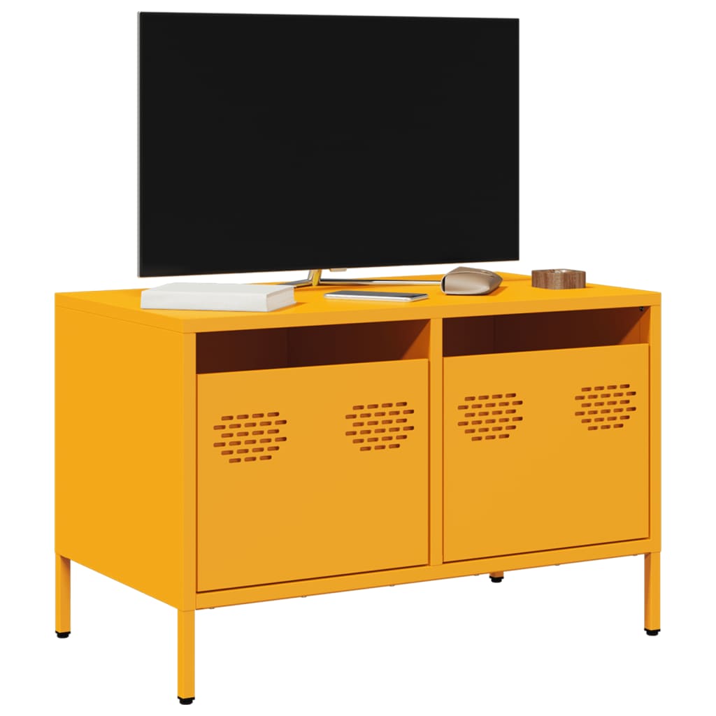 Meuble TV jaune moutarde 68x39x43,5 cm acier laminé à froid