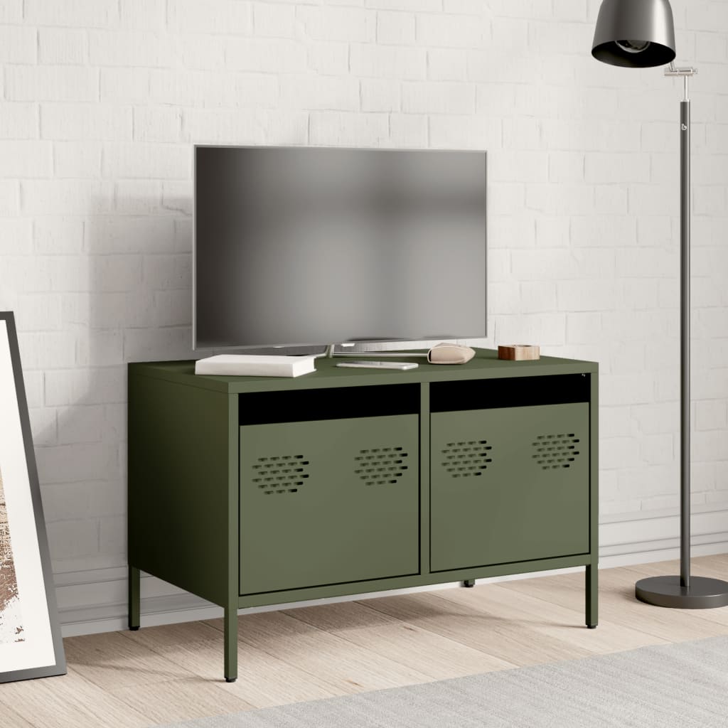 Meuble TV vert olive 68x39x43,5 cm acier laminé à froid