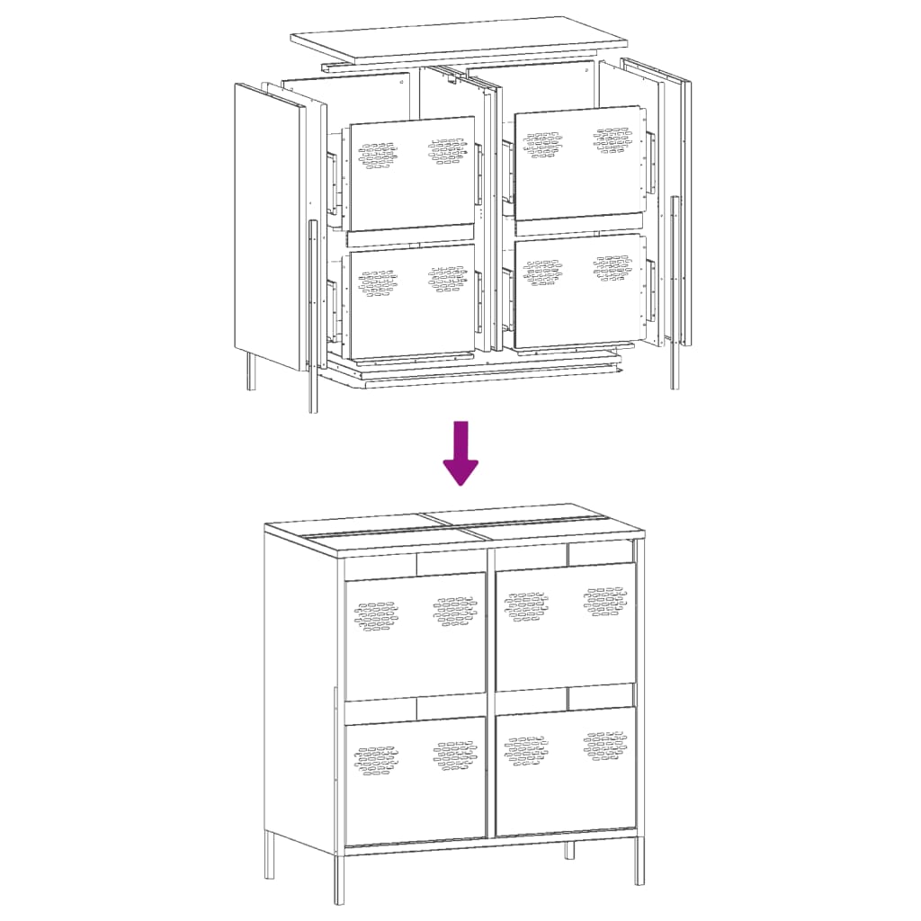 Senfgelbes Sideboard 68x39x73,5 cm aus kaltgewalztem Stahl