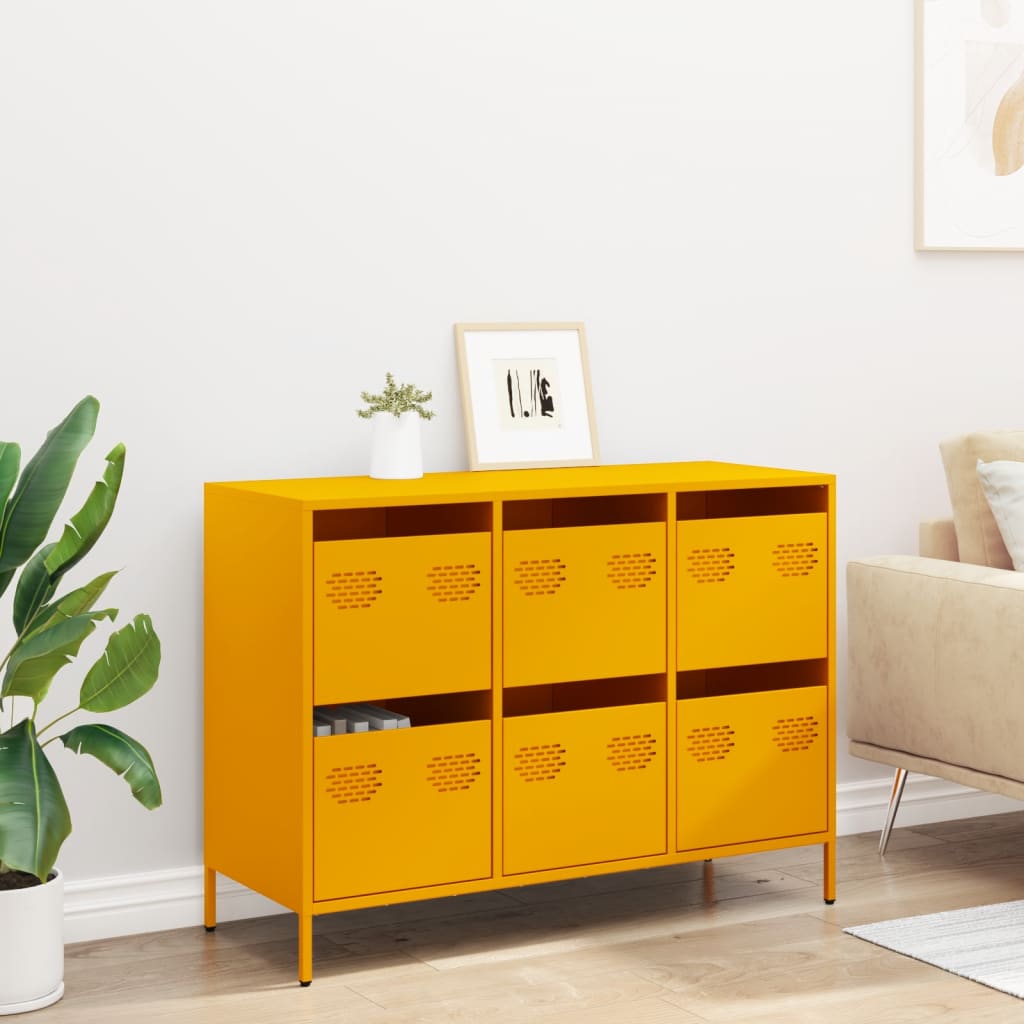 Buffet jaune moutarde 101,5x39x73,5 cm acier laminé à froid