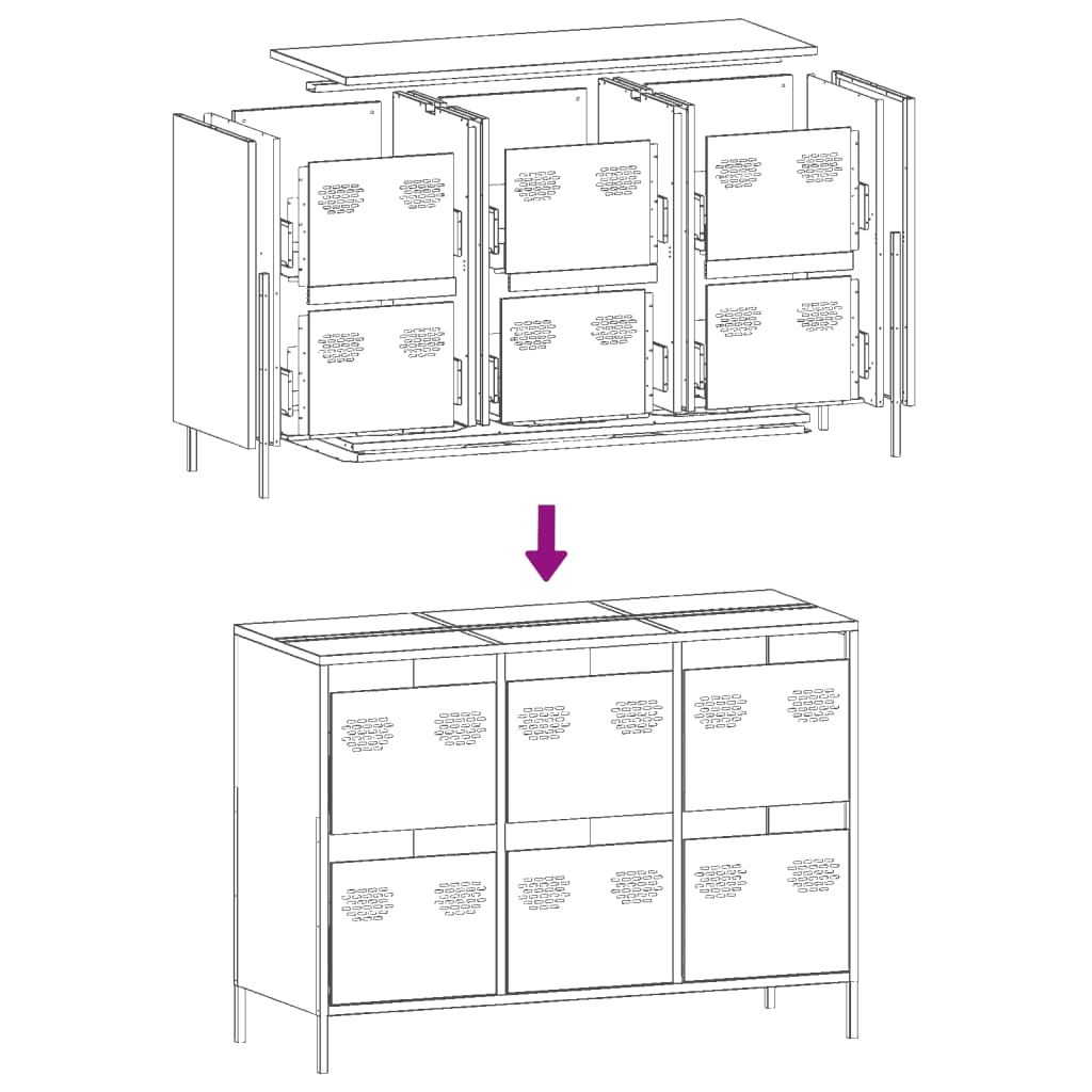 Buffet jaune moutarde 101,5x39x73,5 cm acier laminé à froid