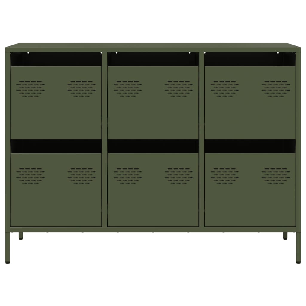 Olivgrünes Sideboard 101,5 x 39 x 73,5 cm aus kaltgewalztem Stahl