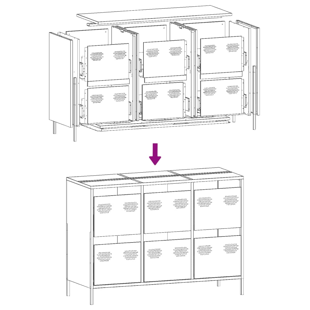 Olivgrünes Sideboard 101,5 x 39 x 73,5 cm aus kaltgewalztem Stahl