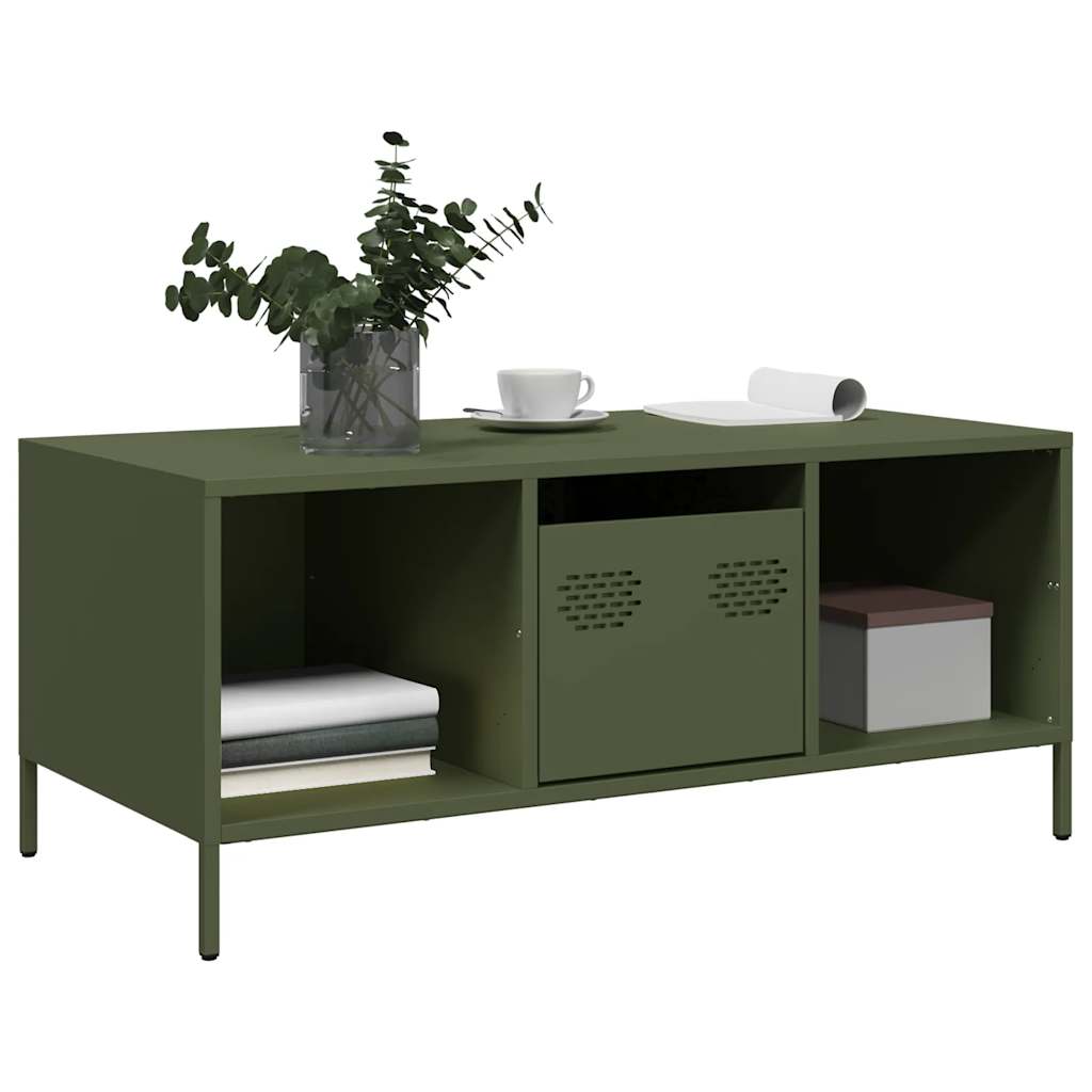 Table basse vert olive 101,5x50x43,5 cm acier laminé à froid