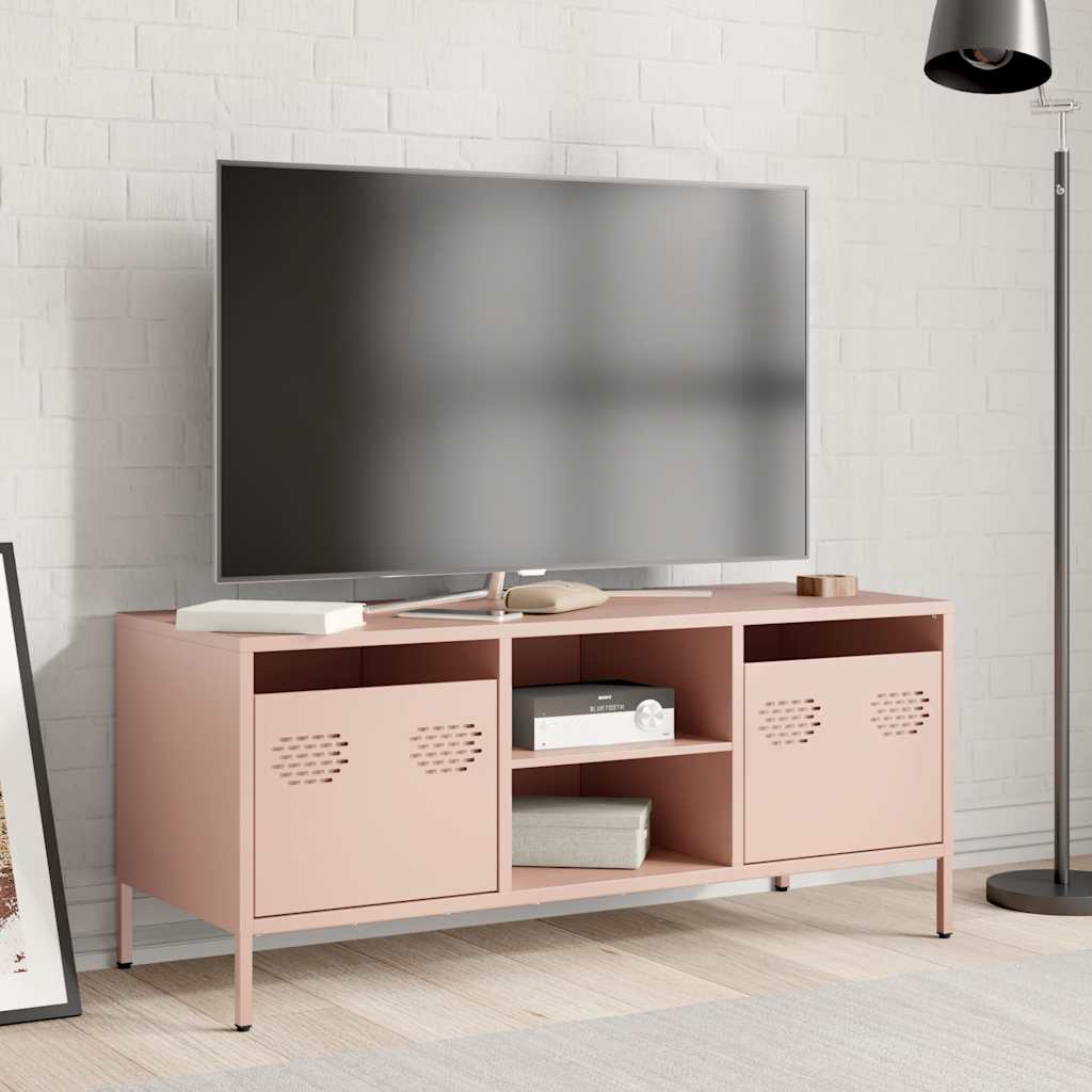 Meuble TV rose 101,5x39x43,5 cm acier laminé à froid