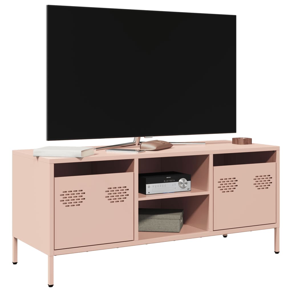 Meuble TV rose 101,5x39x43,5 cm acier laminé à froid