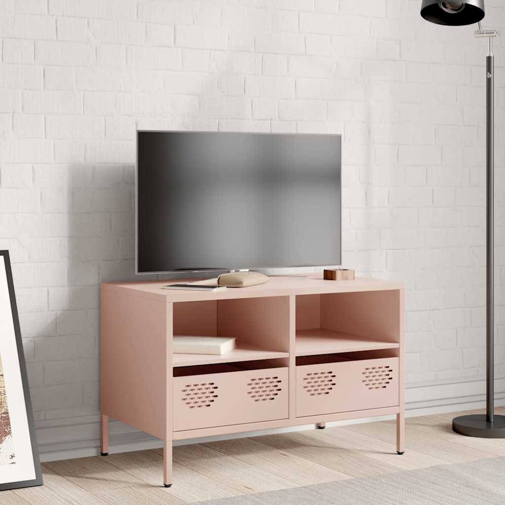 Meuble TV rose 68x39x43,5 cm acier laminé à froid