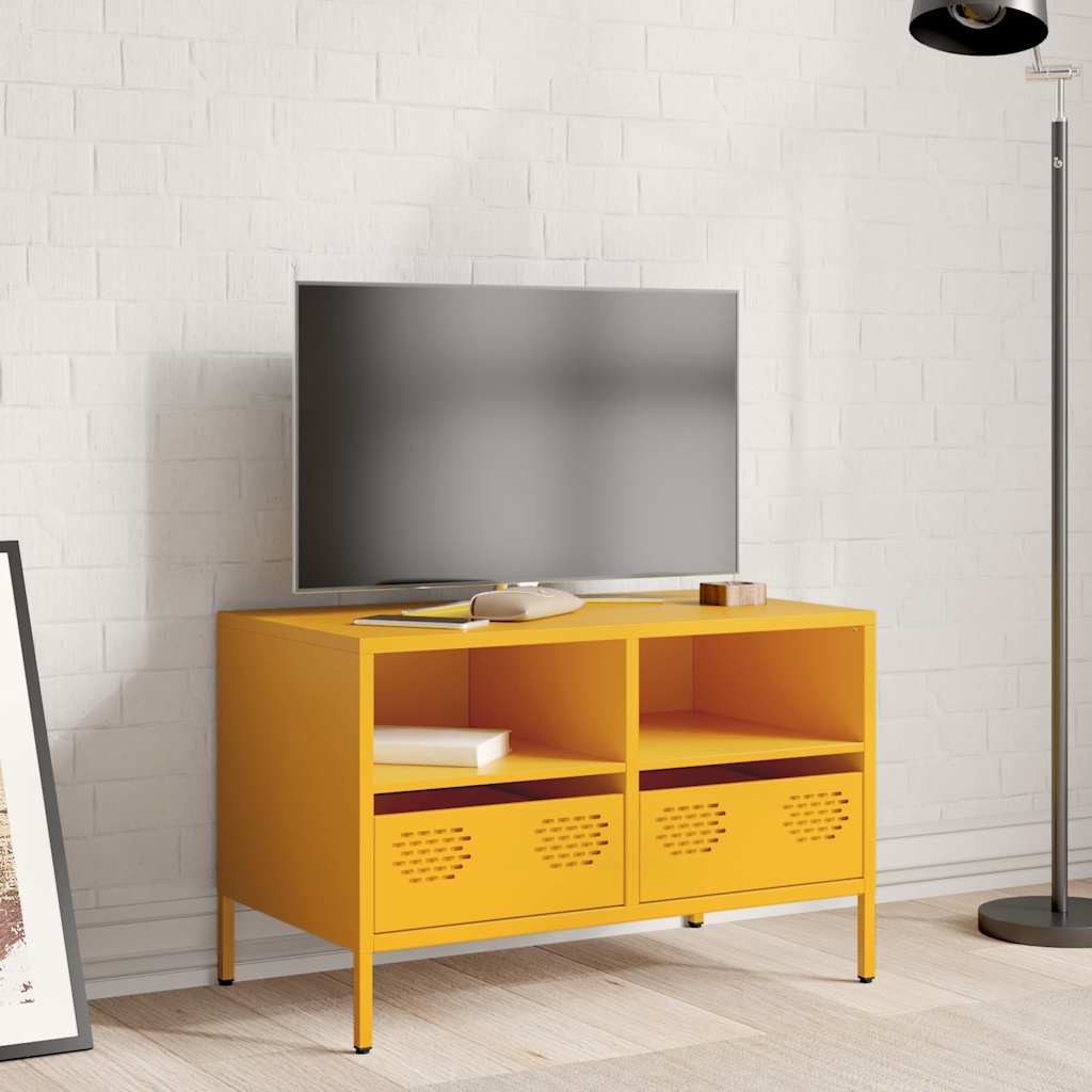 Meuble TV jaune moutarde 68x39x43,5 cm acier laminé à froid