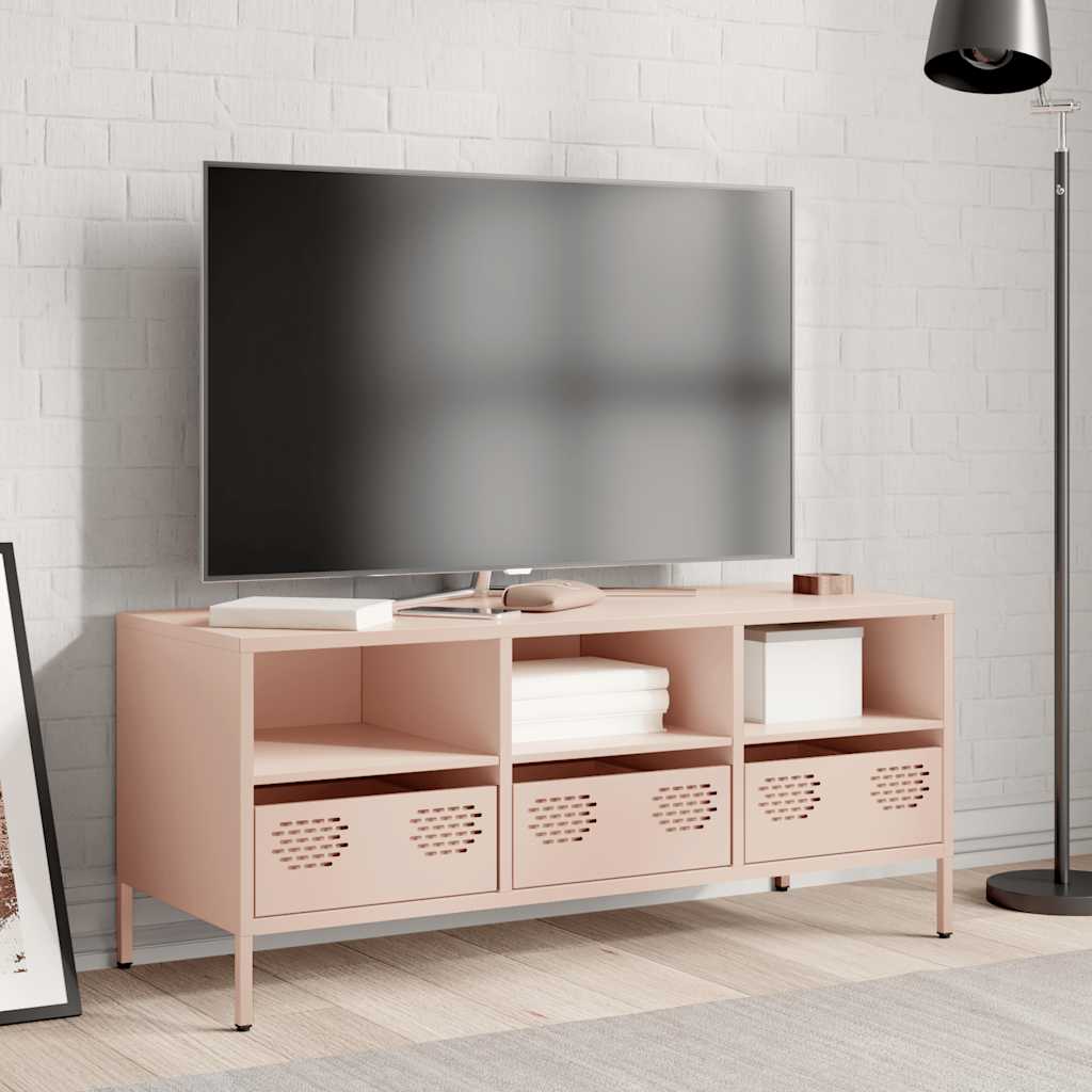 Meuble TV rose 101,5x39x43,5 cm acier laminé à froid