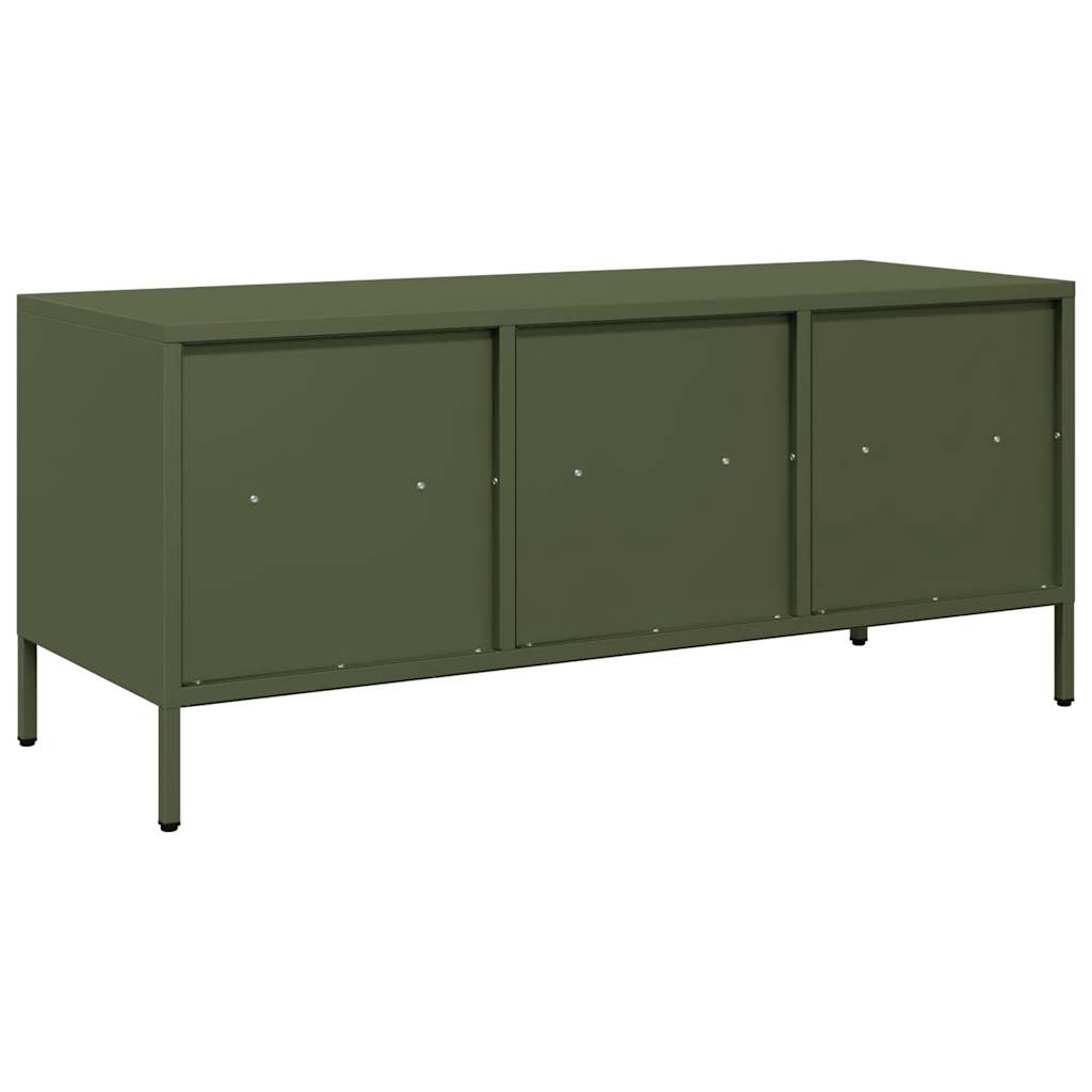 Meuble TV vert olive 101,5x39x43,5 cm acier laminé à froid