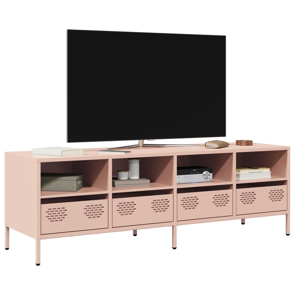 Meuble TV rose 135x39x43,5 cm acier laminé à froid