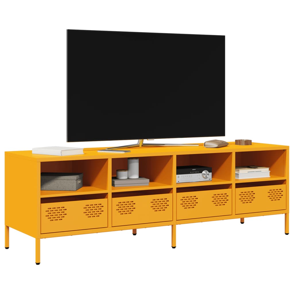 Meuble TV jaune moutarde 135x39x43,5 cm acier laminé à froid