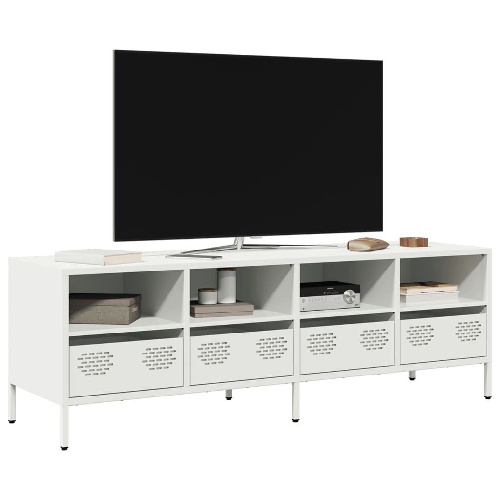 Meuble TV blanc 135x39x43,5 cm acier laminé à froid