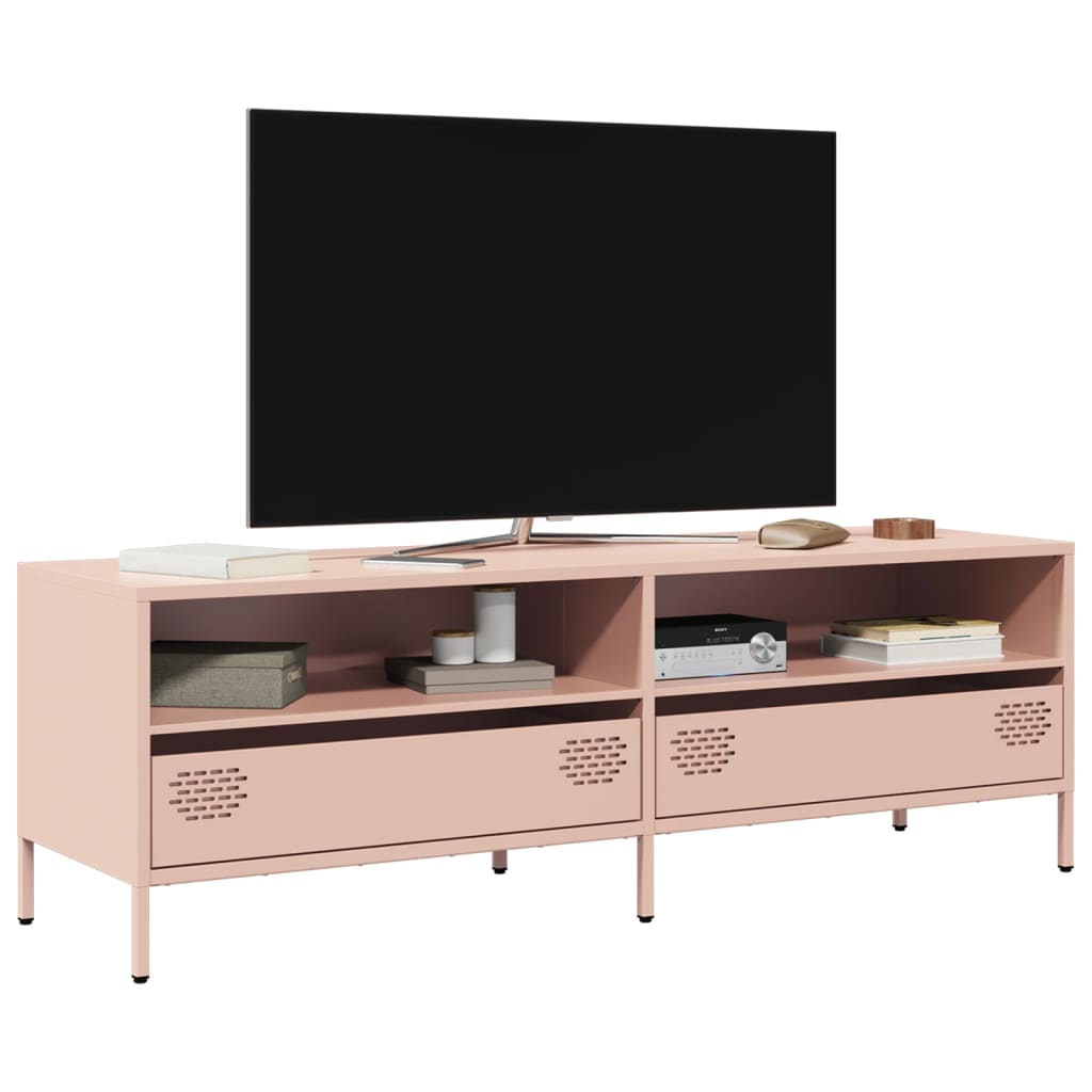 Meuble TV rose 135x39x43,5 cm acier laminé à froid