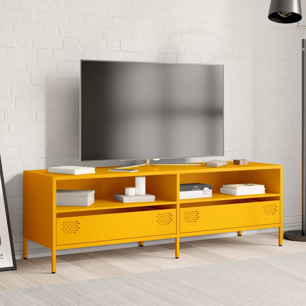 Meuble TV jaune moutarde 135x39x43,5 cm acier laminé à froid