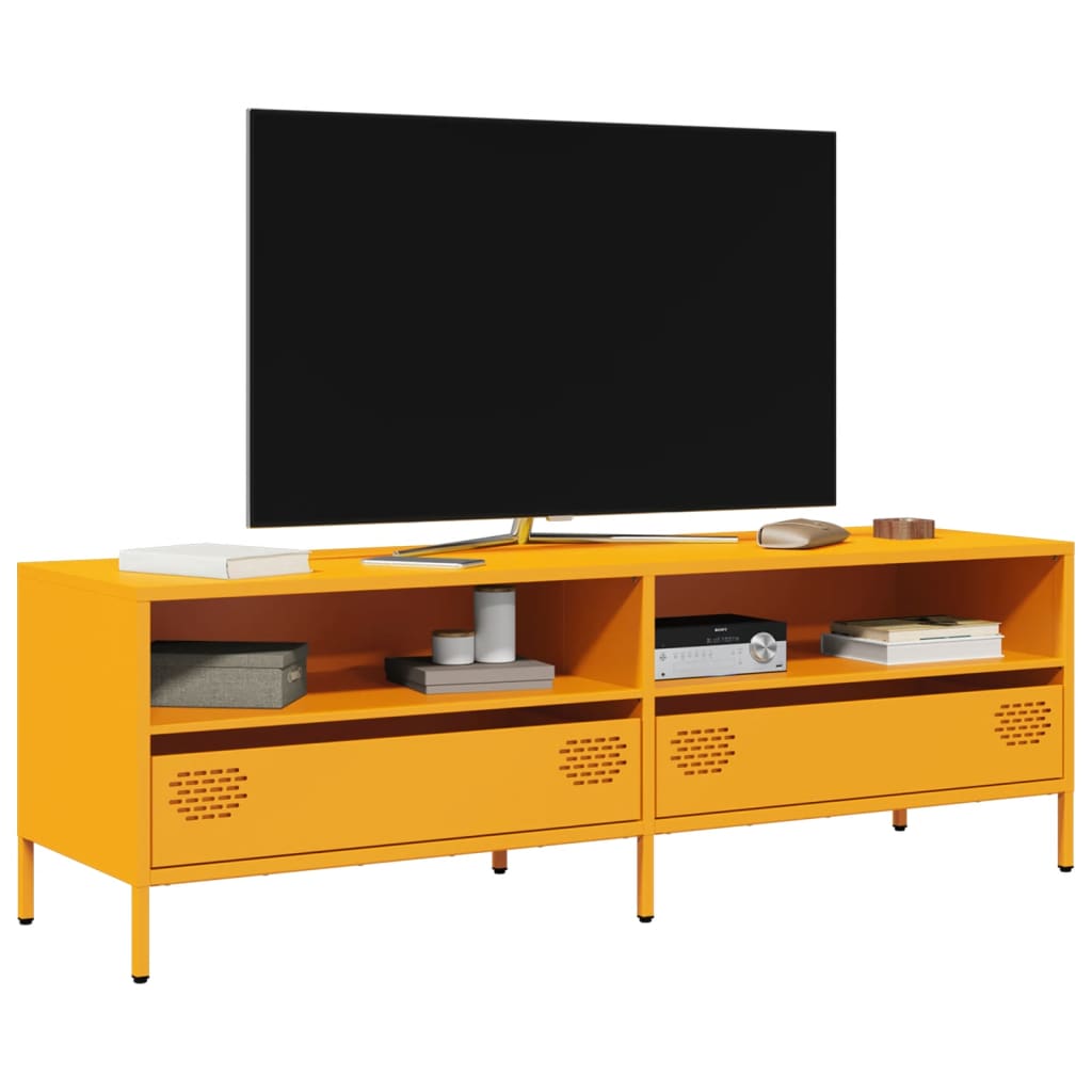 Meuble TV jaune moutarde 135x39x43,5 cm acier laminé à froid